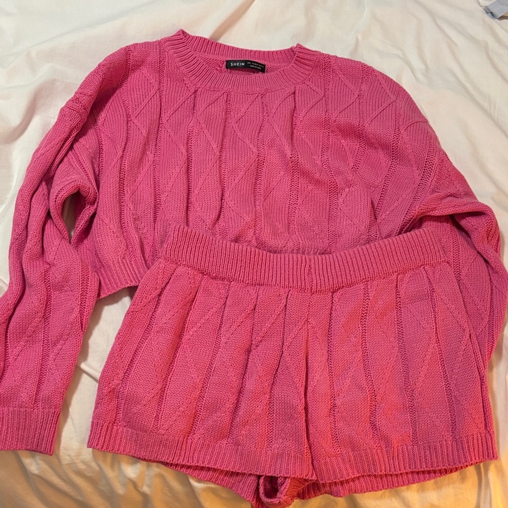 Pink Sweater and Shorts Set